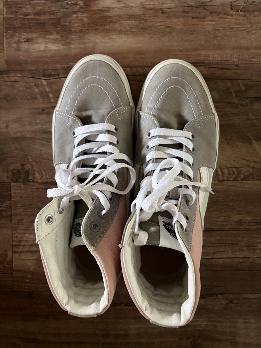 Vans High-Top Sneakers in Gray, Pink, and White - Picture 2 of 4